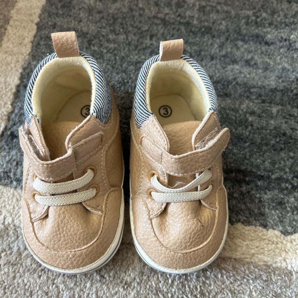 Tan Kids Shoes with Striped Detail
